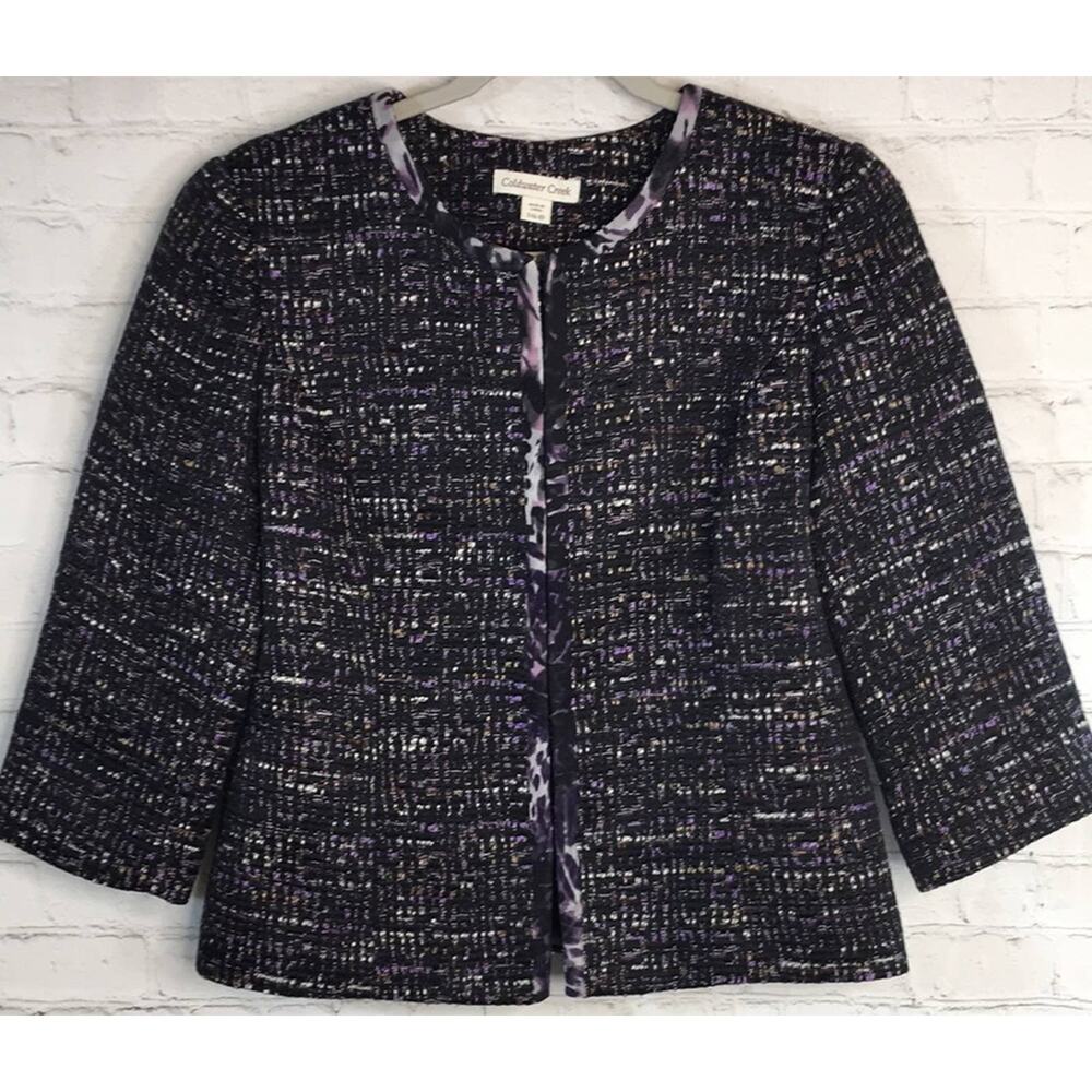 Coldwater Creek Purple & Black Blazer 3/4 Sleeve Size S (6-8)